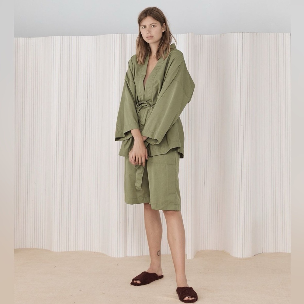 Deiji Studios Wrap Set in Olive Micro Check - Medium